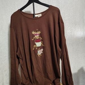 Bobbie Brooks Brown Long Sleeve Top with Embroidery